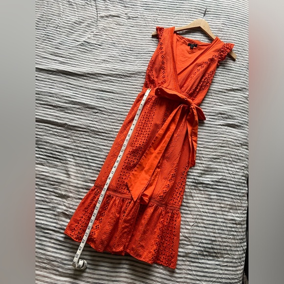 J.Crew All Over Eyelet Wrap Midi Resort Orange Dress S - Picture 7 of 9